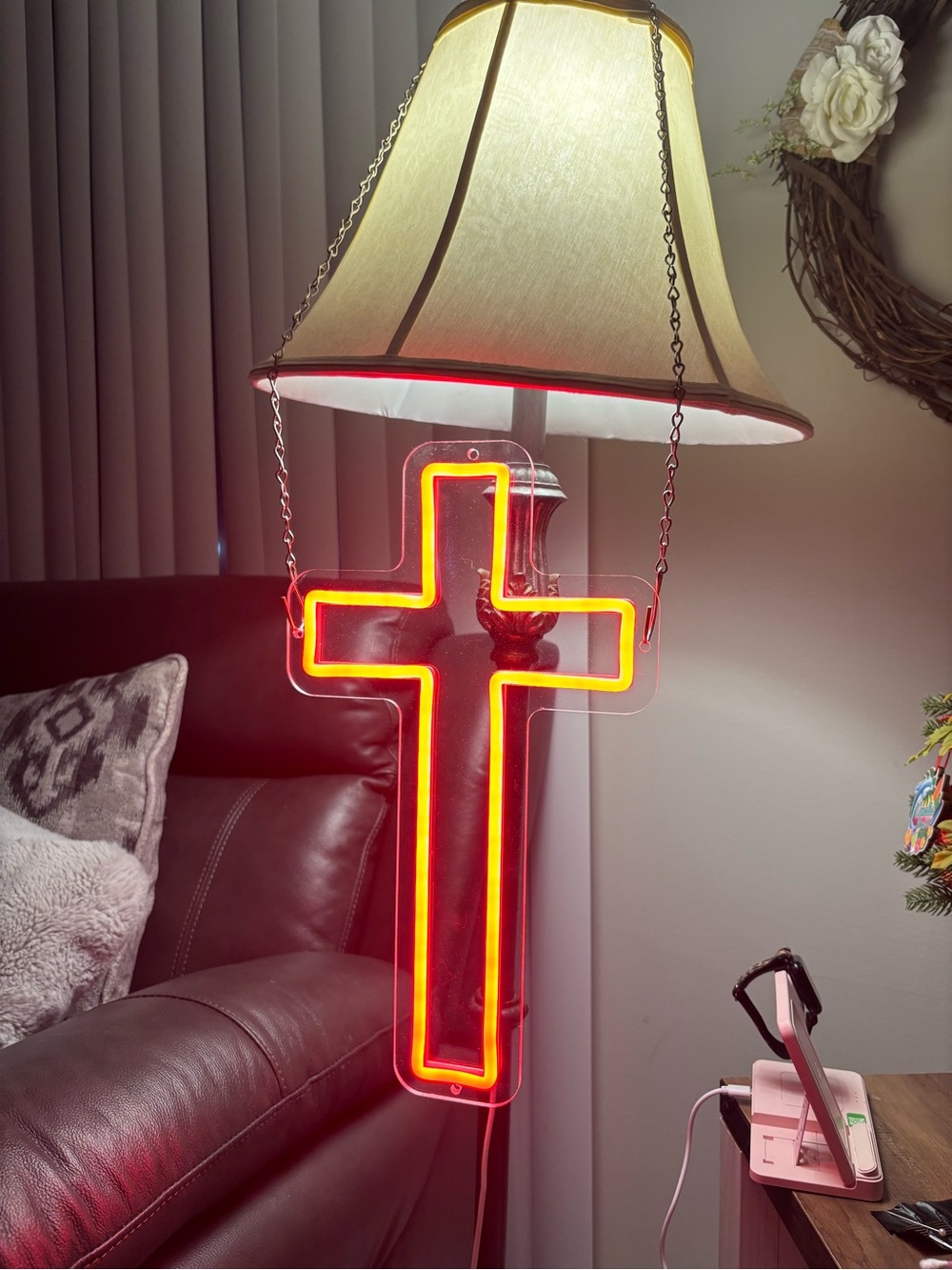 Red Neon Cross Hanging Light